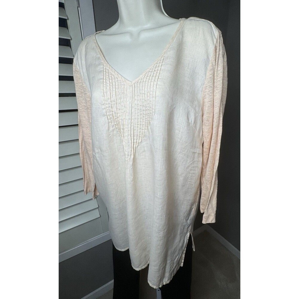 MEDIUM J JILL 100% linen LOVE LINEN pleated 3/4 sleeve shirt peach SZ MED